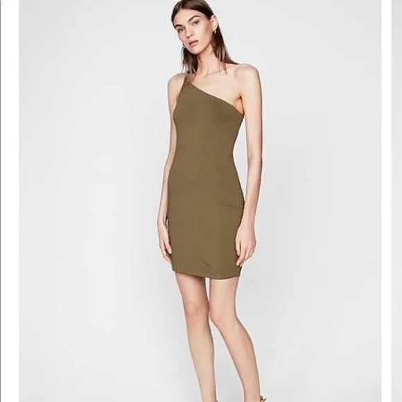 Olive Solid One-Shoulder Mini Dress main image 0